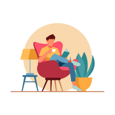 Person sitting reading book and drinking coffee